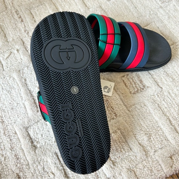 NWT Authentic Gucci Signature Green/Blue/Red Double Web Slippers Men 9 Women 11 - Picture 6 of 7